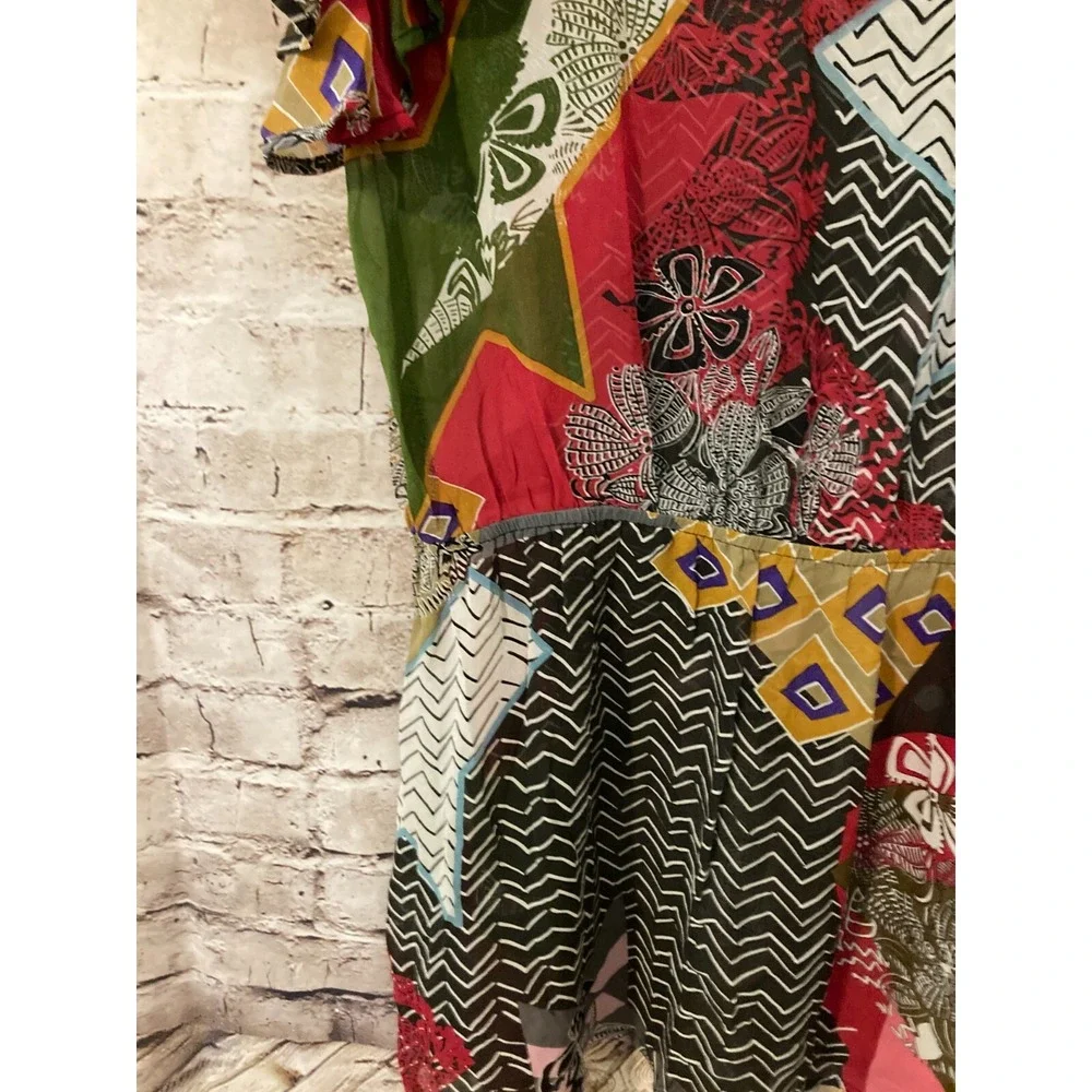 Pinkerton Dress Womens Medium Silk Ruffle Retro Geometric Lightweight Semi Sheer - Picture 6 of 14